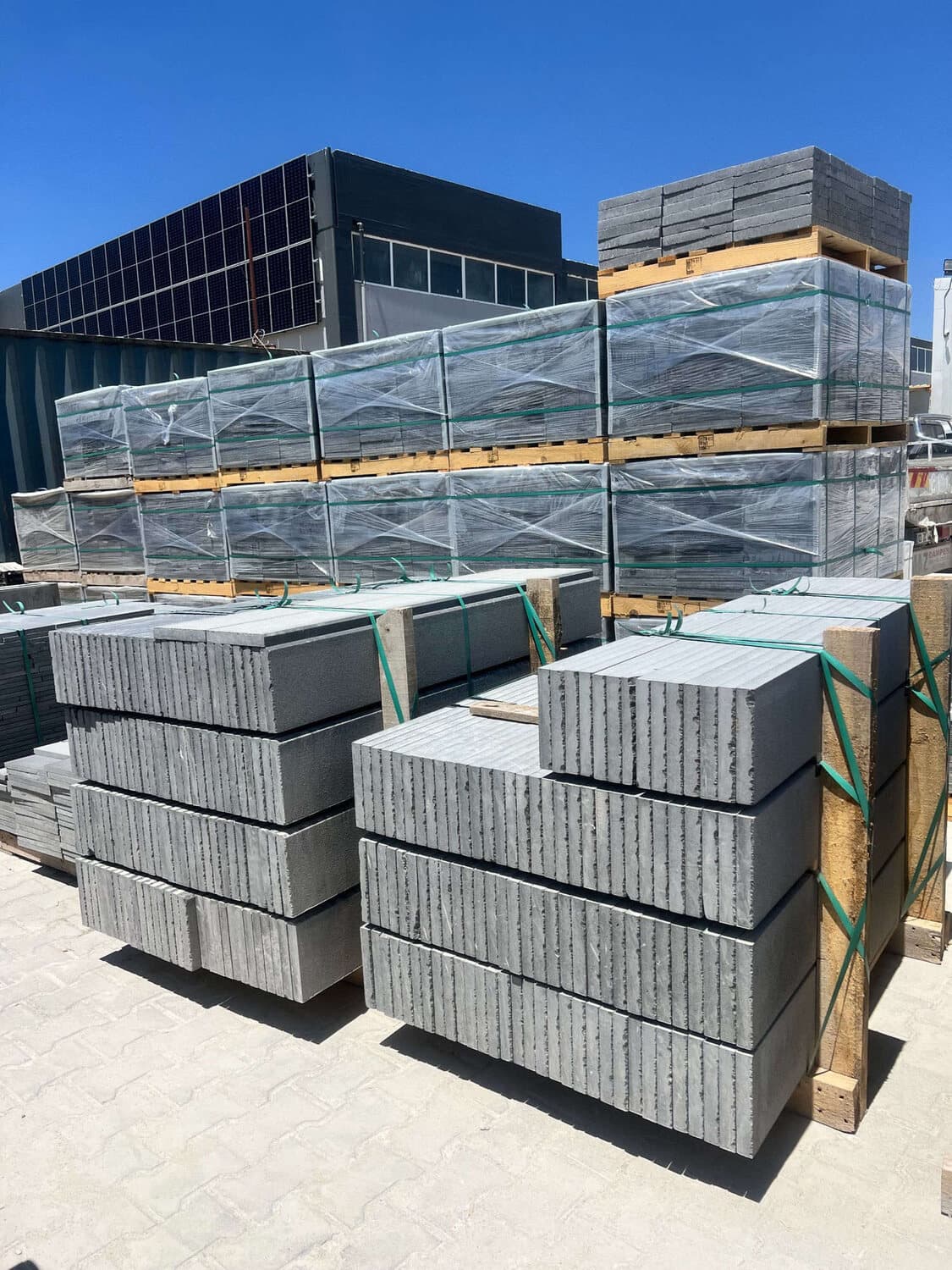 Basalt kerbstones and pallets prepared for export